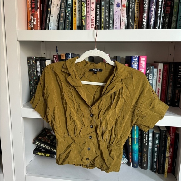 Madewell green chartreuse button front retro collared crop top blouse shirt - Picture 1 of 6
